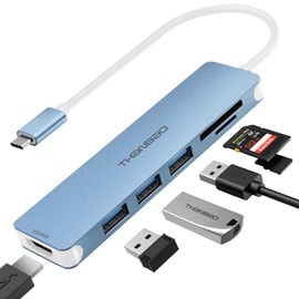 Adaptador multipuerto USB C, dongle portátil 7 en 1 con salida HDMI 4K, 3 puertos USB 3.0, lector de tarjetas SDTF compatible con MacBook Pro, XPS y