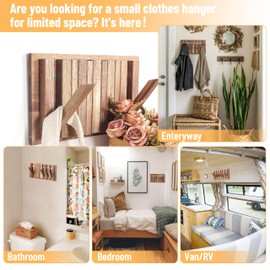 KYIAANY Coat Rack Wall for Apartment: 10.4Inch Wood Rustic 6 Hooks Mount Retractable for Small Spaces Entryway Hallway Bathroom for Hanging Light Items Jacket Towel Backpack Bag