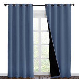 NICETOWN 100% Blackout Curtains 86 inches Long, Pair of Energy Smart & Noise Blocking Out Drapes for Baby Room Window, Thermal Insulated Guest Room Lined Window Dressing (Stone Blue, 55 inches Wide)