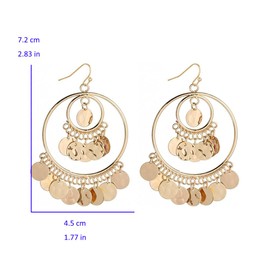 Boho Chandelier Dangling Hook Earrings | Vintage Moon & Disc Drop Earrings for Women | Hypoallergenic Gold/Silver tone Indian Jewellery | Xmas Gift with Velvet Pouch (Gold)