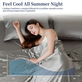 Yuncojin Silk Cooling Comforter with 2 Pillowcases,Cooling Blankets for Hot Sleepers,Ultra-Soft and Comfortable,Washable Lightweight Comforter,Smooth, Breathable,89"x79" (Silver-Grey, Queen)