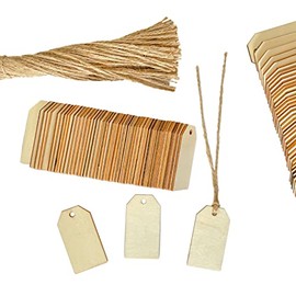 200 Pack 2.2 Inch Wood Tags with Hole and Twine, Clipped Corner Rectangle Wooden Gifts Tag for Crafts Unfinished Labels (1.2x2.2 in)