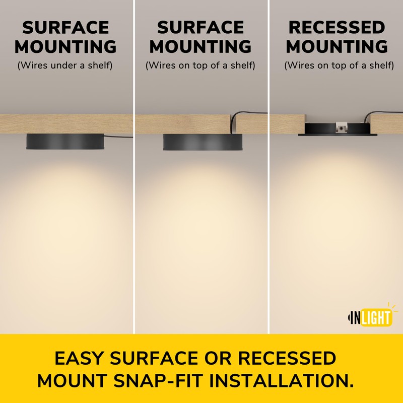 GETINLIGHT 2.75" Wide 3000K Dimmable LED Puck Lights Kit, Plug-in