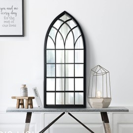 WAMIRRO Farmhouse Window Mirror,Arched Black Mantel Mirror,Cathedral Wall Mirror with Window Pane for Entryway/Fireplace/Living Room/Hallway 20"X46"