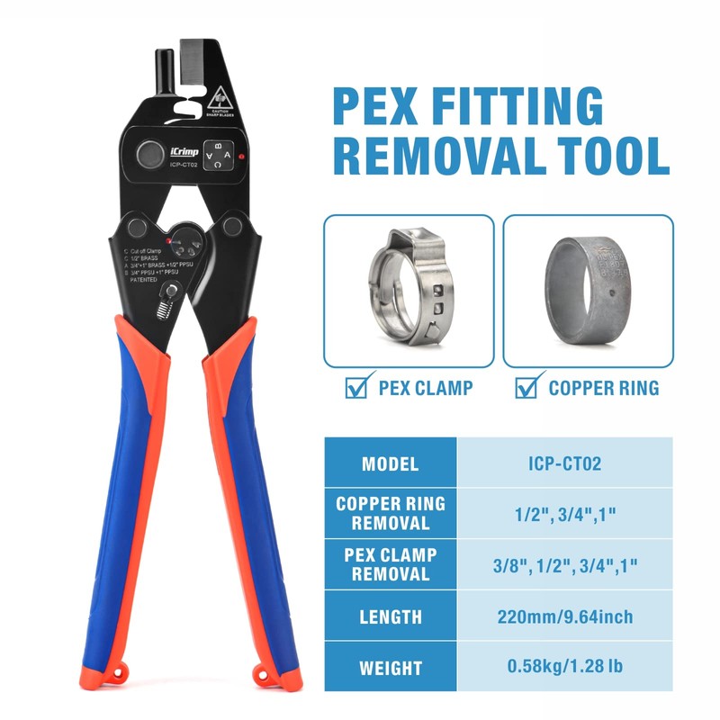 iCrimp ICP-CT02 PEX Crimp Fitting Removal Tool for Removing 1/2-in,