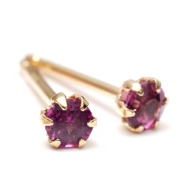 A.UN Jewelry Stud Earrings, Second Piercing, 18K Gold, K18YG Certified, Birthstone 0.1 in (3 mm), Post Length 0.5 in (12 mm), Continuous Wear, Hypoallergenic, Women's, Natural Stone, Made in Japan,