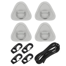 PATIKIL D-Ring Patch, 4 Pcs 3.5" Triangle PVC Patch Pad Stainless Steel D-Ring with 8.2ft Elastic Cords & Hooks for Inflatable Boat Paddle Board Canoe Surfboard, Gray (No Glue)