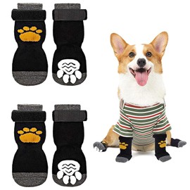 ZEACCT Pack of 4 Dog Socks, Non-Slip Dog Socks, Adjustable Dog Socks, Warm Dog Socks, Paw Protectors for Puppies When Walking on Indoor and Outdoor Wooden Floors (Black, M)