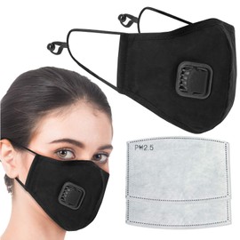 Tanness Black Face Mask Cover with 2x PM2.5 Air Filters Cotton Sheet Washable Reusable Face Filtered Mouth Cover with Carbon Activated Filters