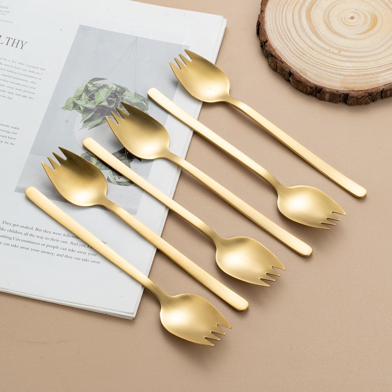 Zerophile 7.4-Inch Long Handle Salad Servers, 6-Pack Gold Sporks &