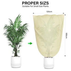 Estefanlo Winter Protection for Plants, Pack of 2 Winter Protection for Pot Plants with Zip Drawstring, Frost Protection Plant Covers for Trees, Palm Trees, Balcony Plants, Hood, Beige, 120 x 180 cm