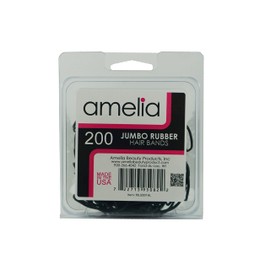 200, Jumbo Size, Black Color, US Made Rubber Hair Bands for Pony Tails and Braids In A Clamshell