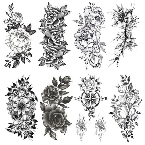 Waterproof Petal 3D Flower Tattoo Stickers - 8 Sheets of