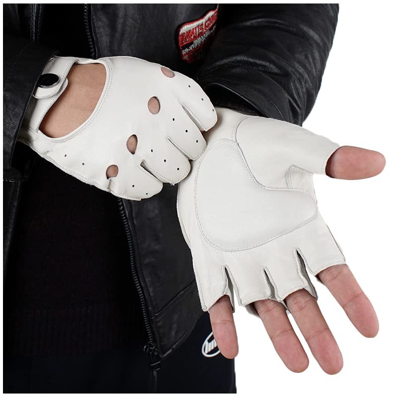 GSG Driving Gloves, Half Finger Leather, Fingerless Leather, Men's, Motorcycle