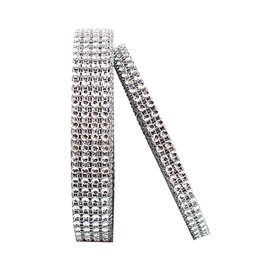 Acrylic Rhinestone Diamond Ribbon for Wedding Cakes, Birthday Decorations, Baby Shower Events,Party Supplies, Arts Rhinestones for Crafts(Silver, 2Row+4Row)