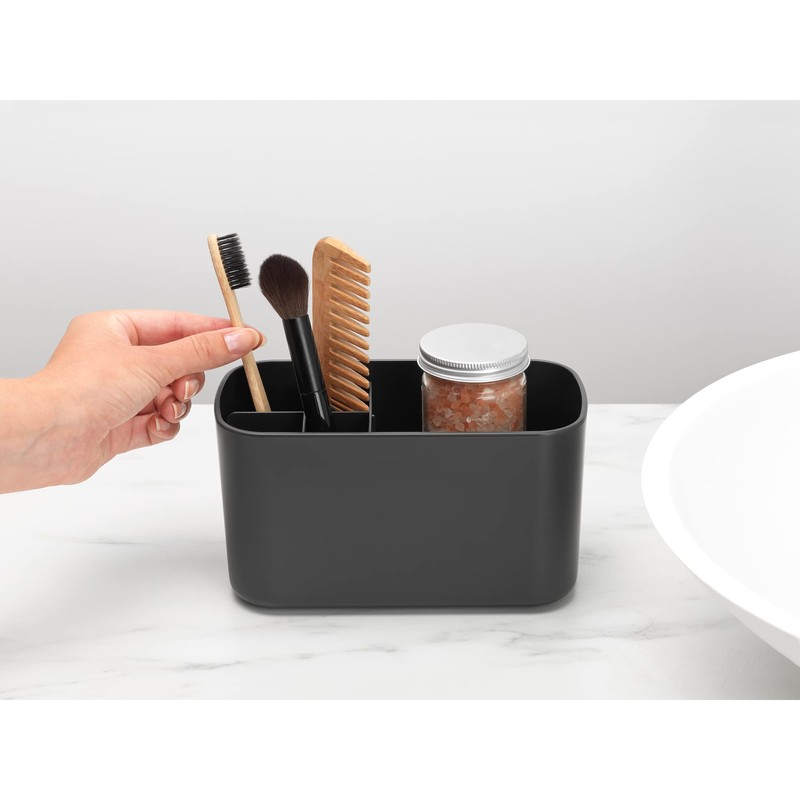 Brabantia ReNew Bathroom Caddy (Dark Grey) - Compartments for Toothbrushes,