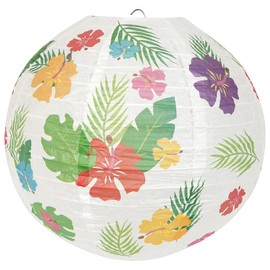 Paper Lampshade Hanging Light Shade 30cm, Oriental Ribbed Japanese Ceiling Fixture with Pineapple & Floral Hawaiian Patterns, Perfect for Home Lighting, Wedding,Party & Boho Decor (Tropical Flowers)