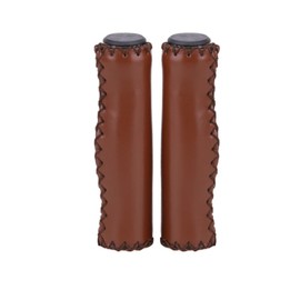 Riloer Bicycle Handlebar Grips Leather Retro Grips Set Leather Black Brown