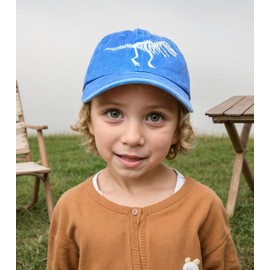 Boys' Skull Dinosaur Hat, Embroidered Dino Washed Adjustable Baseball Cap for Kids Age 2-11, Blue