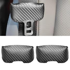 SUNBREATH Car Seat Belt Buckle Cover Carbon Fiber Leather Seatbelt Clip Protector Decoration Accessories Style B for Most Vehicles 2PCS Black with Black Stitches