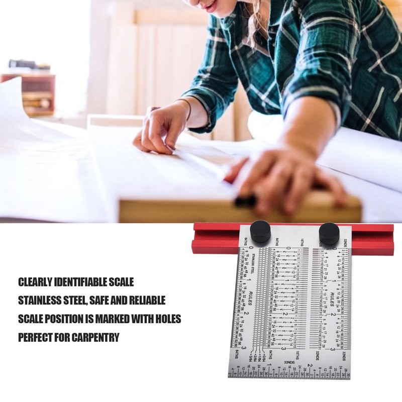 T Rule Stainless Steel Silver Scribing Ruler Woodworking Measuring Tool