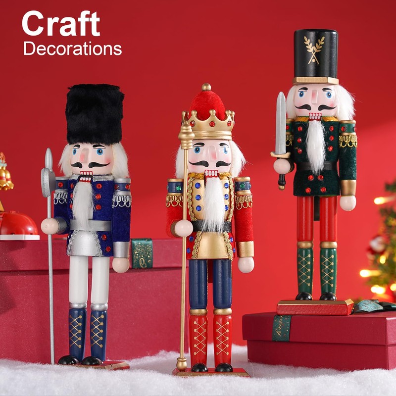COMBIUBIU 30CM Wooden Nutcracker Christmas Decorations,Wooden Nutcracker Figures,Festive Collectible Nutcracker