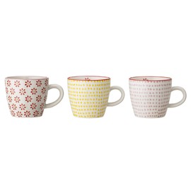 Bloomingville Small Cups Susie Retro Cups Ideal for Double Espresso or Small Coffee Crema Diameter 7.5 x H 7.5 cm Red Yellow Pink Ceramic Set of 3