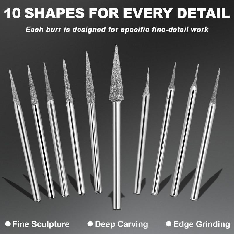 3/32" Marathon-IV Micromotor Tapered Diamond Burr Bits, Cone Point Diamond
