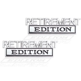 2 Pcs Retirement Edition Emblem 3D Metal Badge Decal Sticker Fit for Universal Car Truck SUV Side Rear Front Hood Trunk Door (Silver Black)