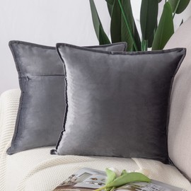 MADIZZ Set of 2 Super Soft Velvet Decorative Throw Pillow Covers 24x24 inch Grey Square with Fringe Luxury Style Cushion Case European Pillow Shell for Sofa Bedroom