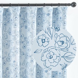 jinchan Floral Curtains for Kids Rooms 63 Inch Length Kids Curtains Nursery Curtains Cute Blue Printed Flower Curtains Light Filtering Window Curtains for Living Room Bedroom 2 Panels
