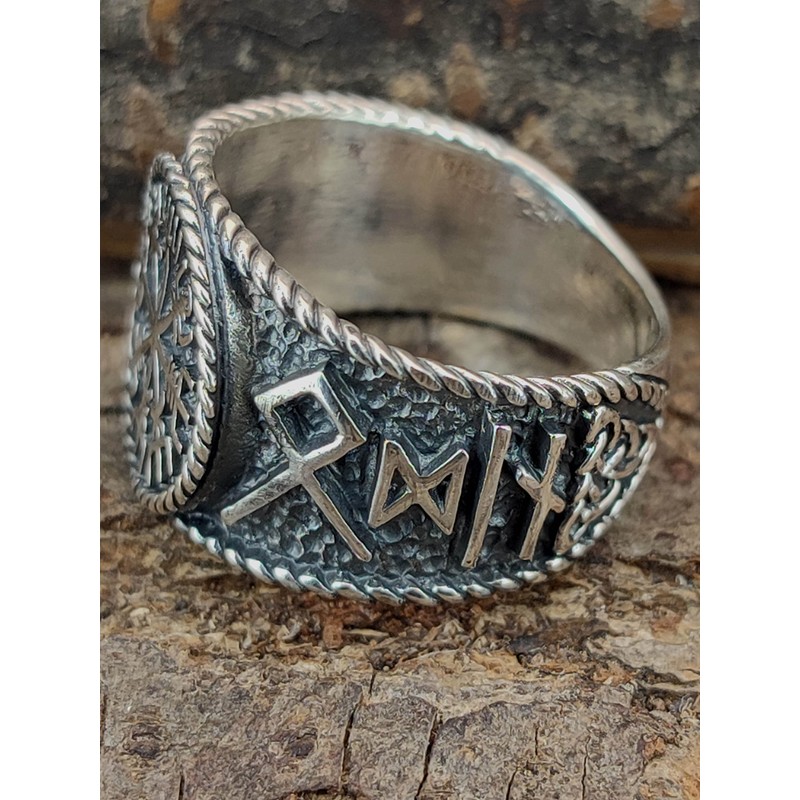 Kiss of Leather Viking Compass Vegvisir Ring 925 Sterling Silver