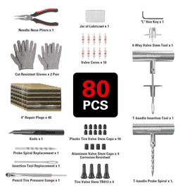 CKAuto Tire Plug Repair Kit 80 PCS - Heavy Duty Professional Flat Tire Puncture Repair Kit, Universal Emergency Car Kit with Portable Bag, Fit for Autos, Cars, Motorcycles, Trucks, RVs, etc.