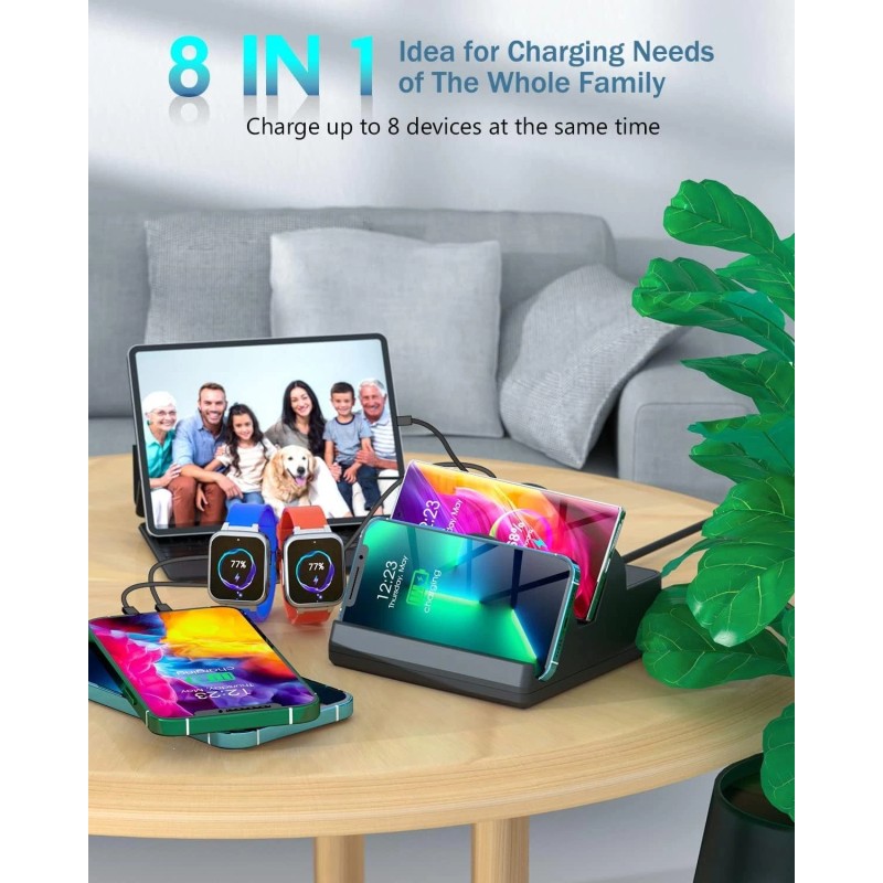 Multi-Port Wireless Charging Station: 8-in-1 with QC & PD Fast