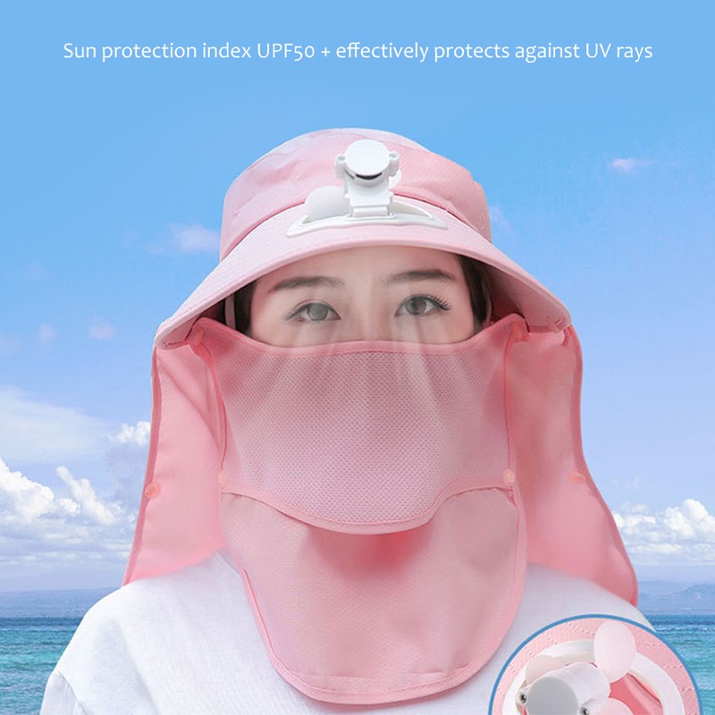 Summer Women USB Charging Fan Visor Hat with Face Neck