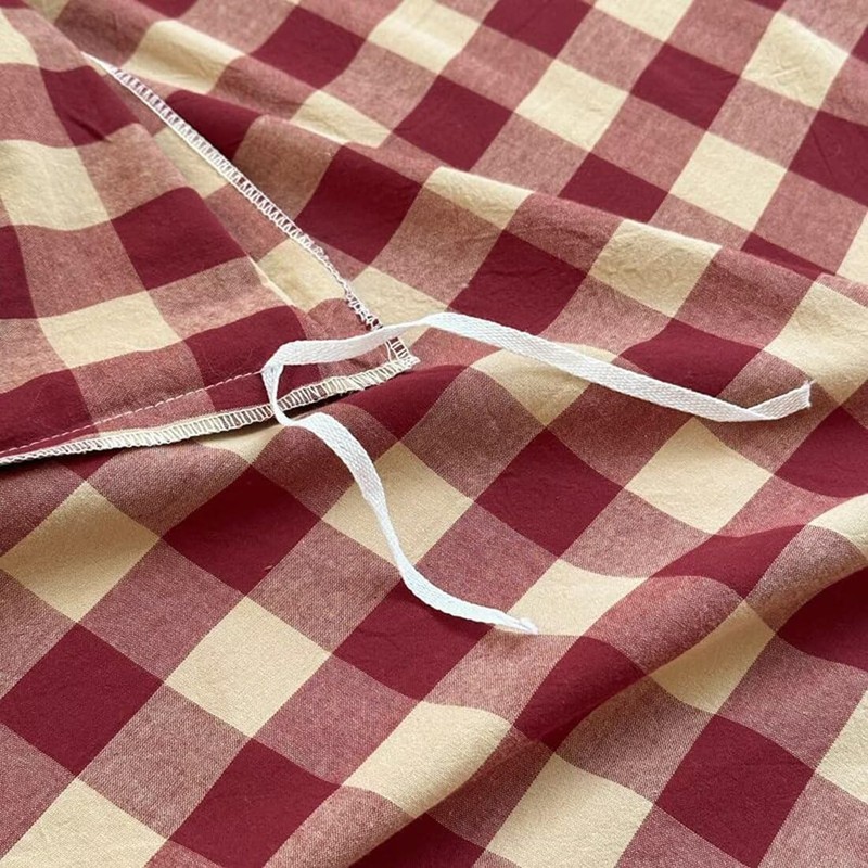 PinkMemory Red Gingham Duvet Cover Set Queen 100% Washed Cotton