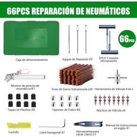66Pzs Kit de Reparación de Neumáticos de Emergencia Reparación Pinchazos Kit Parches Pinchazos de Llantas Planos para Coche Automóvil Moto Bicicleta