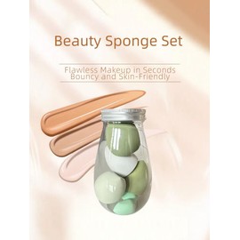 Beauty Sponge Set in Bottle, 6 Pack Makeup Sponges (4 Large + 2 Mini), Soft Non-Absorbent Blenders for Foundation, Dry & Wet Use, Yellow Purple Pink Matcha Green (Matcha)