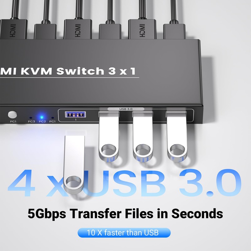 8K60Hz 4K120Hz KVM Switch 1 Monitor 3 Computers, 3 Port