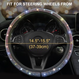 BEITK Bling Diamond Car Steering Wheel Cover, Anti-Slip Soft 14.5-15.5 Inch Sparkly Rhinestone Steering Wheel Protector for Women Girls, Universal Fit Most Car Truck SUV(Colorful)