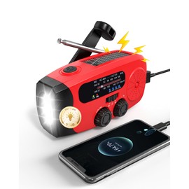 Emgykit Emergency Hand Crank Radio Emgykit - 2000mAh/7400mWh AM/FM/NOAA Solar Hand Crank Emergency Radio with 3 LED Flashlights, SOS Function for Emergencies, Camping - Red