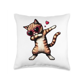 Cat Heart Shape Sunglasses Dabbing Dance Lover Throw Pillow
