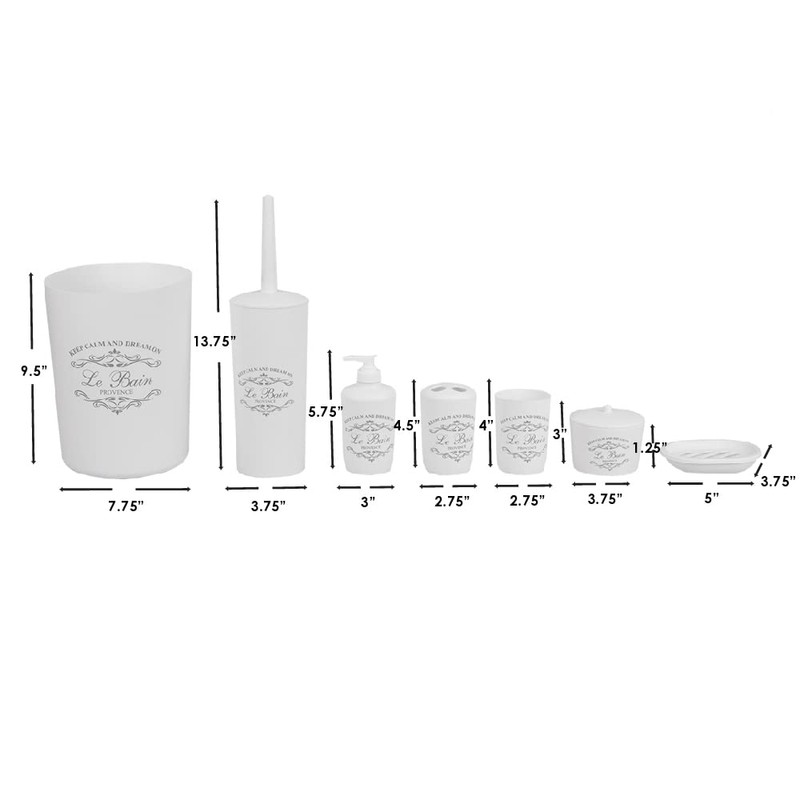 7-Piece Paris Bathroom Set (White), By Home Basics | Made