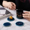 BENECREAT 4Pcs Small Blue Agate Coasters, 6-7.5cm Round Dyed Sliced
