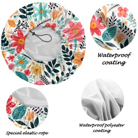Deokke 2 PCS Shower Cap Reusable Waterproof Adjustable Double Layer Elastic Dry Hair Bathing Caps Aesthetic Cute for Women Girls-Flower