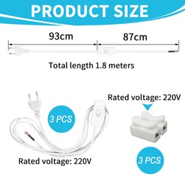 TXErfolg Pack of 3 Cable with Switch Connection Cable with Plug, 1.8 m Lamp Cable with Switch and Plug, 2 x 0.75 mm², 2 x Wire Power Cable with Plug for Lights, Lamps, Floor Lamps (White)