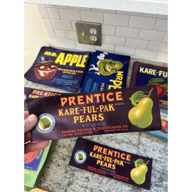 Vintage Prentice Pear Fruit Crate Label 1950S YAKIMA Washington KARE-FUL-PAK NOS