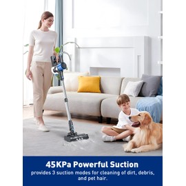 VOKENE Cordless Vacuum Cleaner, 8 in 1 Powerful Suction Lightweight Vacuum Cleaner for Home, LED Display, 3 Suction Modes, 45Mins Detachable Battery Vacuum for Hard Floor Carpet Pet Hair