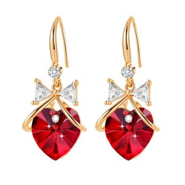 Austrian Crystal Bowknot Heart Drop Dangle Earrings for Women Fashion 14K Gold Plated Hypoallergenic Jewelry (Red)