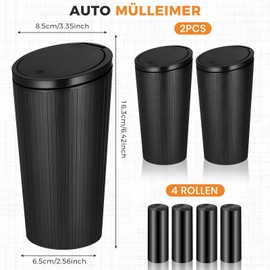 TOFFCAEA Pack of 2 Car Bin with 80 Pieces Car Rubbish Bags, Multifunctional Small Car Rubbish Liner, Car Bin with Pop-Top Lid, Waterproof & Odour-Inhibiting, Suitable for Car Home Office
